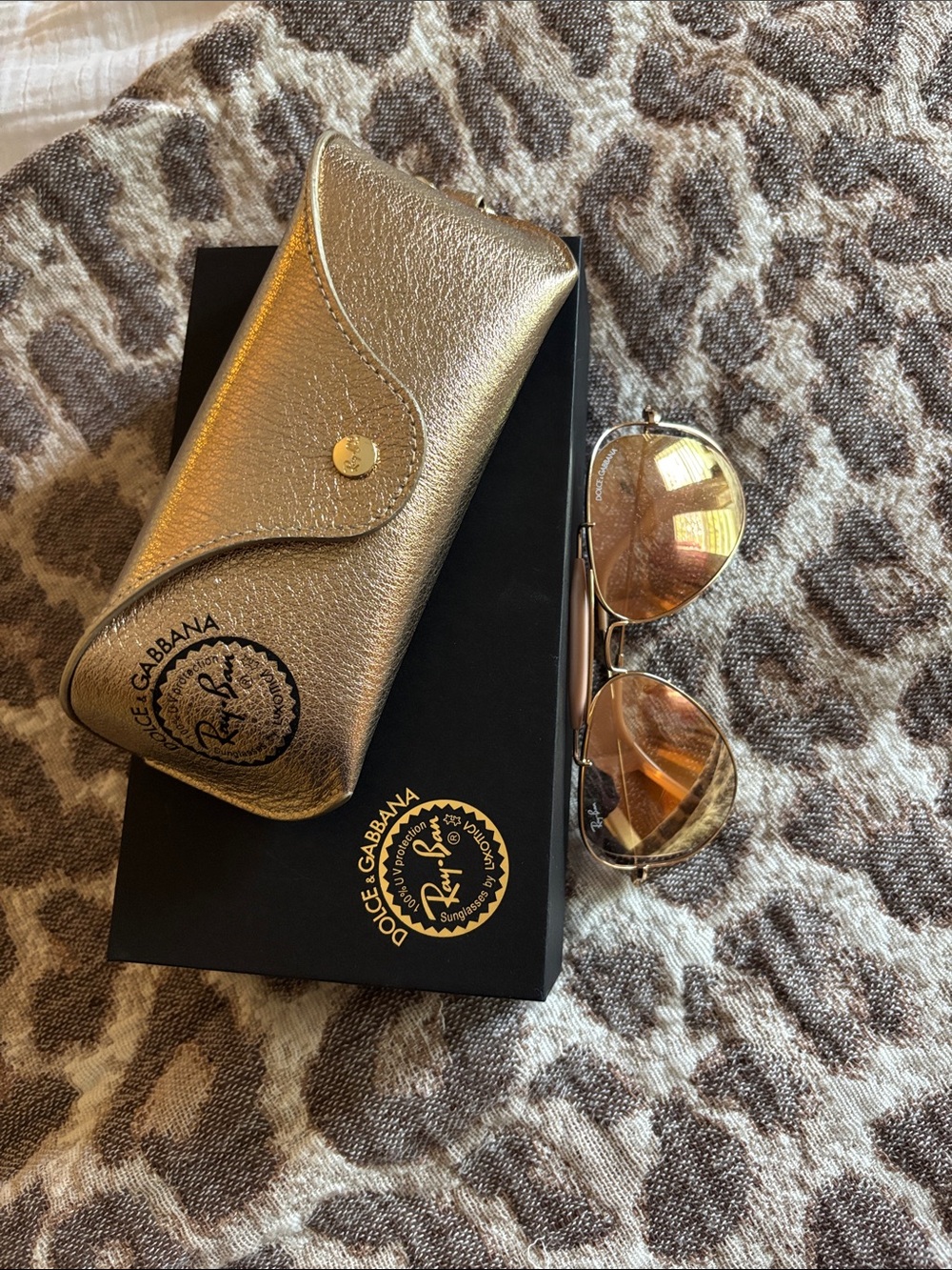 Ray-Ban Dolce & Gabbana collabGold Frame Sunglasses with Gold-Tone Mirror Lenses